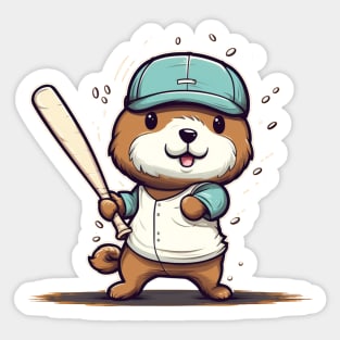 Cute Sea Otter playing baseball Sticker